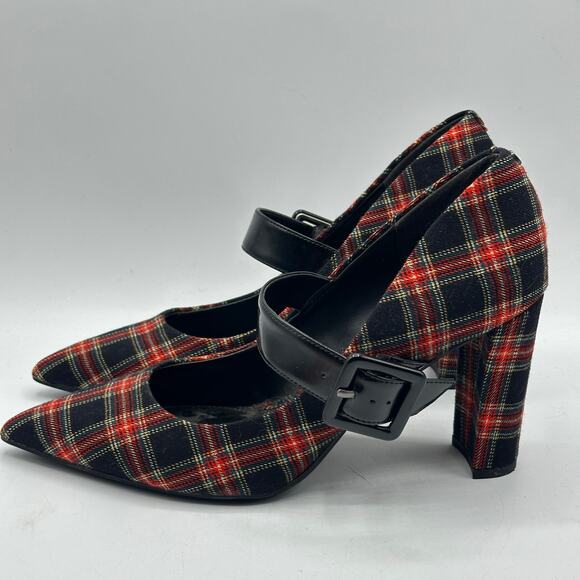 SAM EDELMAN x ANTHROPOLOGIE Montreal Mary Jane Heel Pumps Red Plaid Sz 8 $138 - Picture 4 of 7